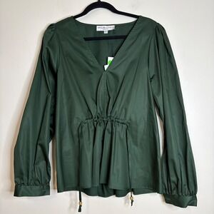 INCLAN STUDIO Magnolia Top Hunter Green‎ Long Sleeve V Neck Size L